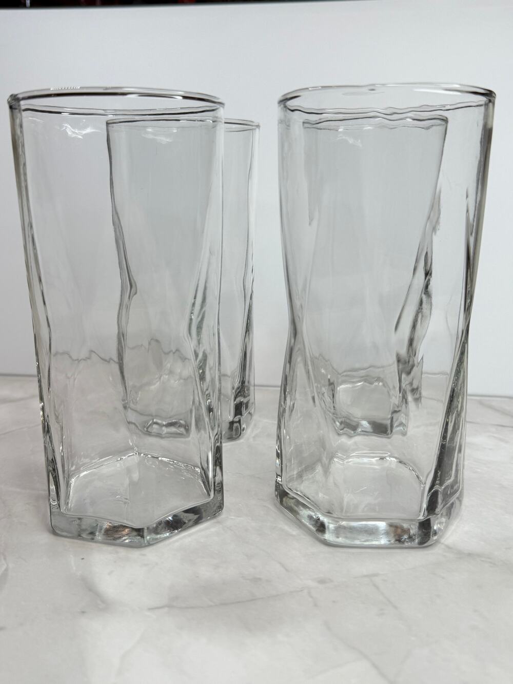 Crisa by Libbey Rhombus Geometric Hi-Ball Cocktail Glasses Set of 4 Drink or Bar